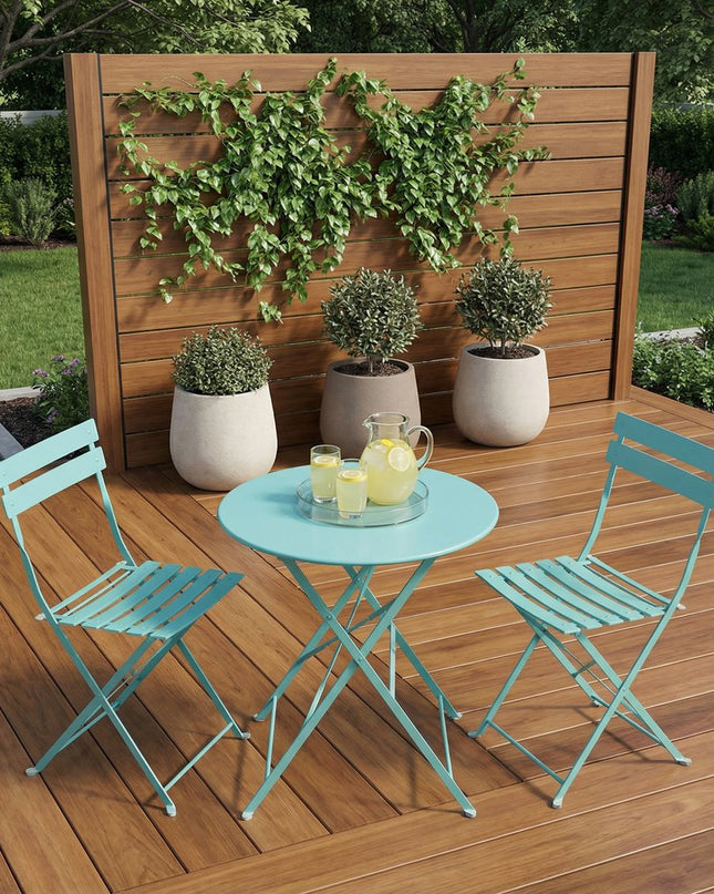 Three Piece Teal Blue Round Metal Dining Set with Two Chairs