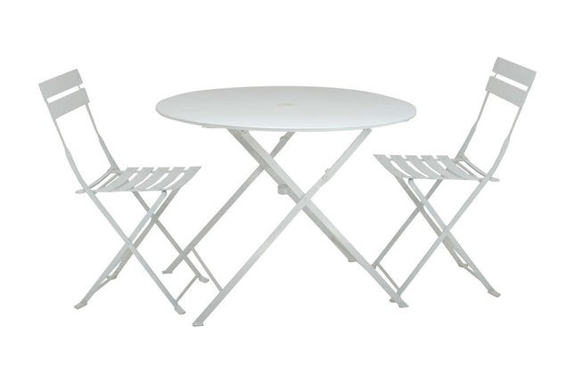 Three Piece White Round Metal Dining Set with Two Chairs