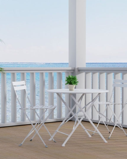 Three Piece White Round Metal Dining Set with Two Chairs