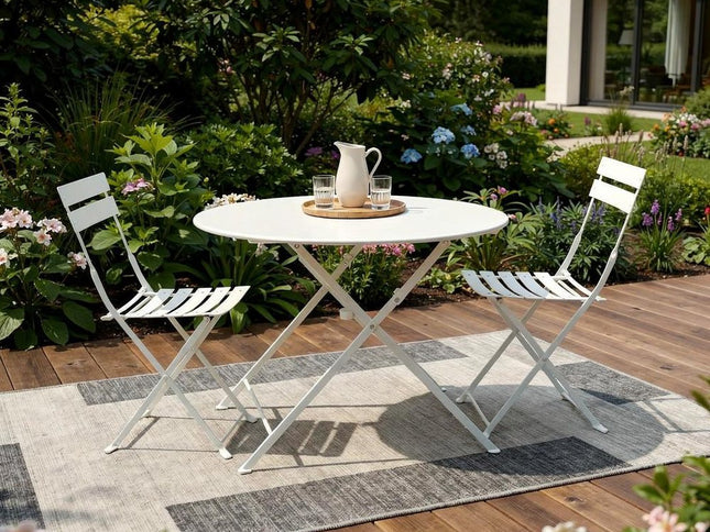 Three Piece White Round Metal Dining Set with Two Chairs