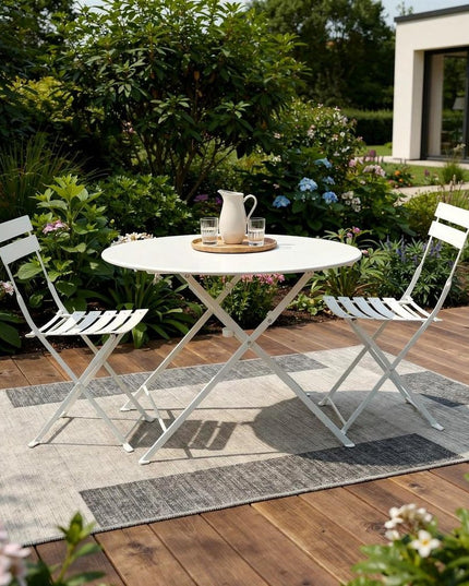Three Piece White Round Metal Dining Set with Two Chairs