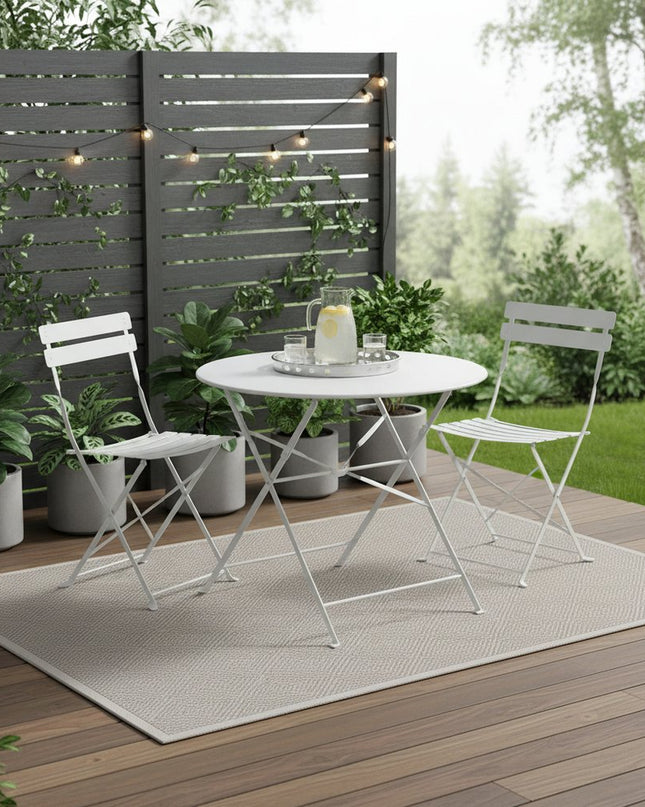 Three Piece White Round Metal Dining Set with Two Chairs