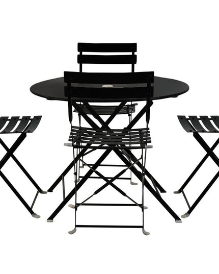 Five Piece Black Round Metal Dining Set with Four Chairs