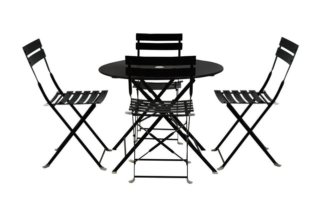 Five Piece Black Round Metal Dining Set with Four Chairs