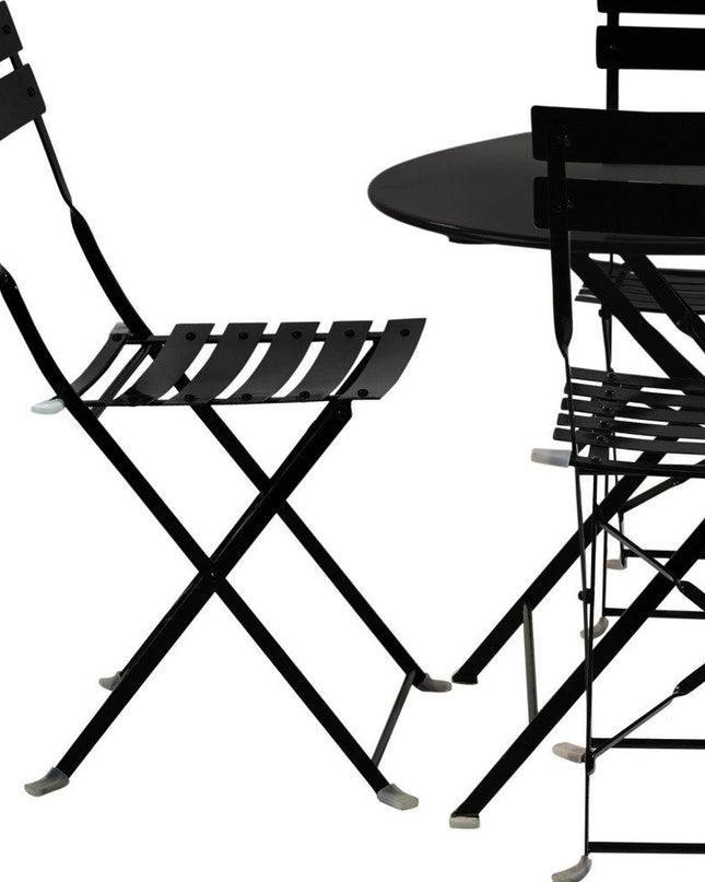 Five Piece Black Round Metal Dining Set with Four Chairs
