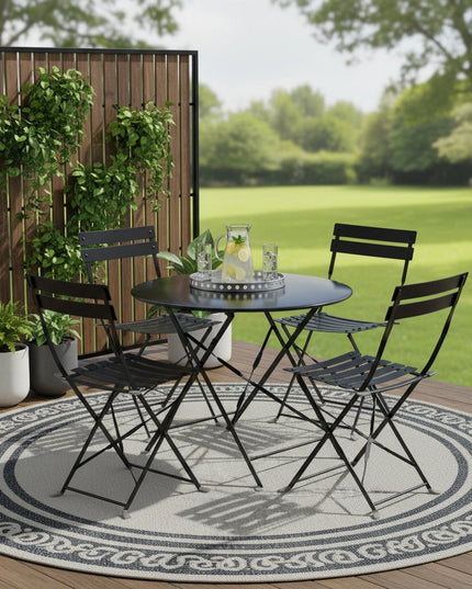 Five Piece Black Round Metal Dining Set with Four Chairs