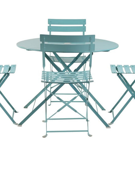 Five Piece Teal Blue Round Metal Dining Set with Four Chairs