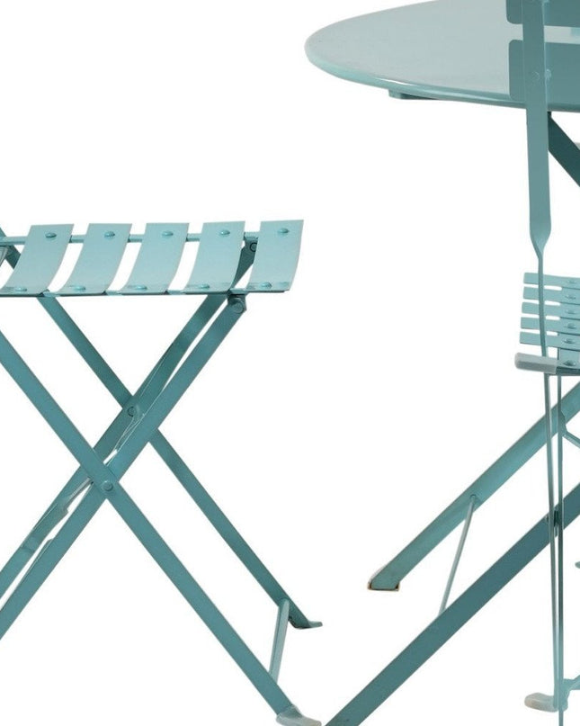 Five Piece Teal Blue Round Metal Dining Set with Four Chairs