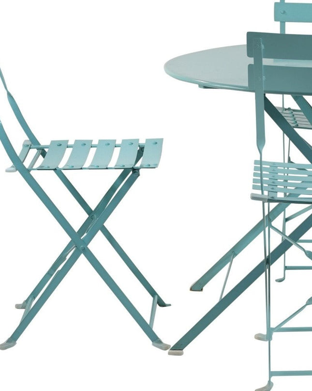 Five Piece Teal Blue Round Metal Dining Set with Four Chairs