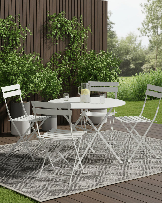 Five Piece White Round Metal Dining Set with Four Chairs