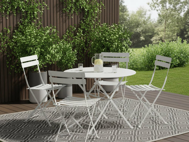 Five Piece White Round Metal Dining Set with Four Chairs