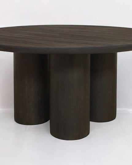 Seven Piece Dark Brown Round Solid Wood Dining Set with Six Chairs