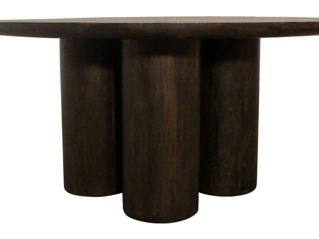 Seven Piece Dark Brown Round Solid Wood Dining Set with Six Chairs