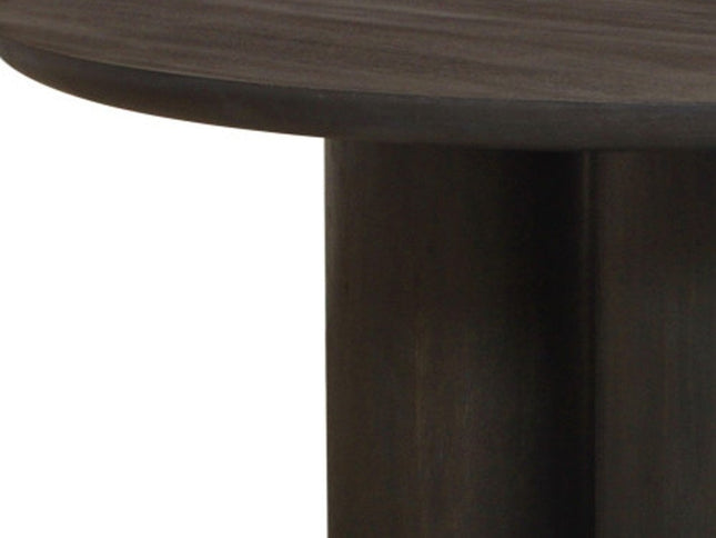 Seven Piece Dark Brown Round Solid Wood Dining Set with Six Chairs