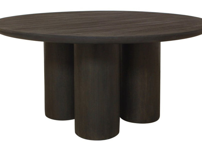 Seven Piece Dark Brown Round Solid Wood Dining Set with Six Chairs