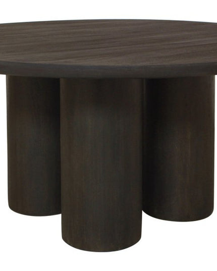 Seven Piece Dark Brown Round Solid Wood Dining Set with Six Chairs