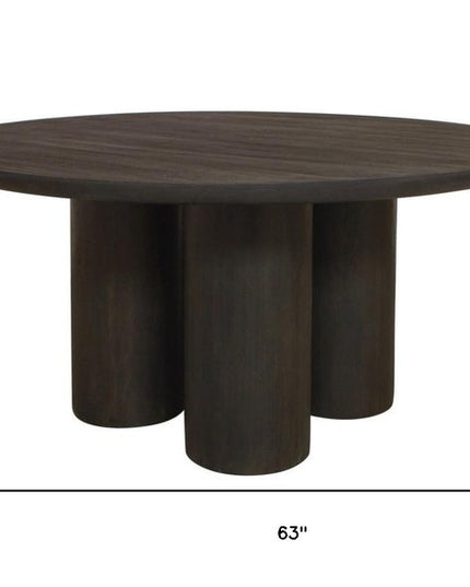Seven Piece Dark Brown Round Solid Wood Dining Set with Six Chairs