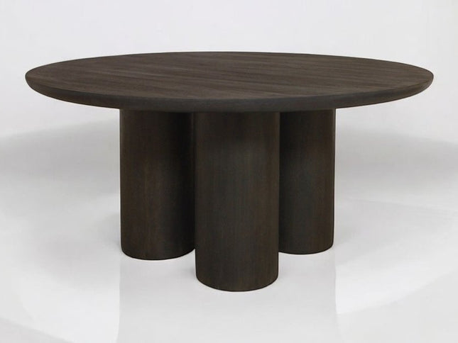 Seven Piece Dark Brown Round Solid Wood Dining Set with Six Chairs