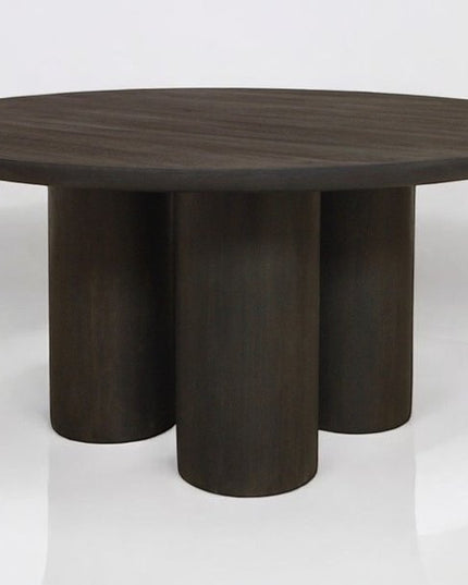 Seven Piece Dark Brown Round Solid Wood Dining Set with Six Chairs