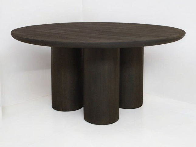 Seven Piece Dark Brown Round Solid Wood Dining Set with Six Chairs