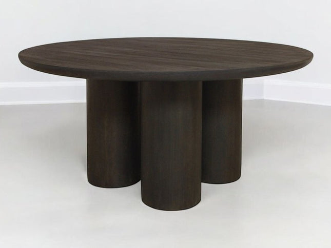 Seven Piece Dark Brown Round Solid Wood Dining Set with Six Chairs
