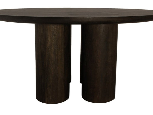 Seven Piece Dark Brown Round Solid Wood Dining Set with Six Chairs