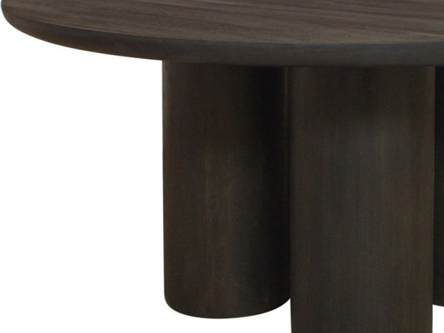 Seven Piece Dark Brown Round Solid Wood Dining Set with Six Chairs