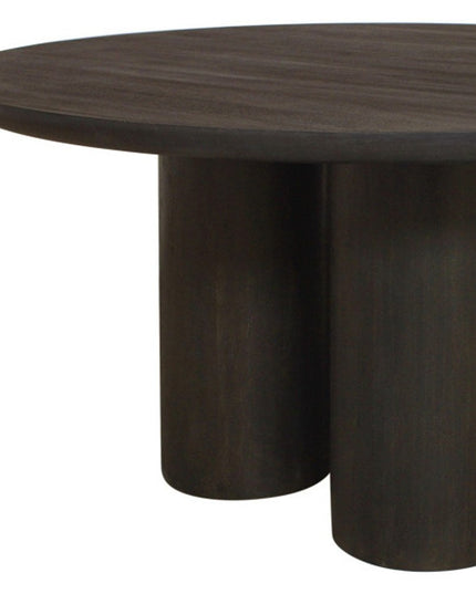 Seven Piece Dark Brown Round Solid Wood Dining Set with Six Chairs