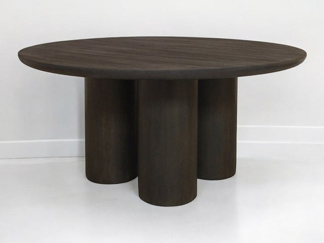 Seven Piece Dark Brown Round Solid Wood Dining Set with Six Chairs