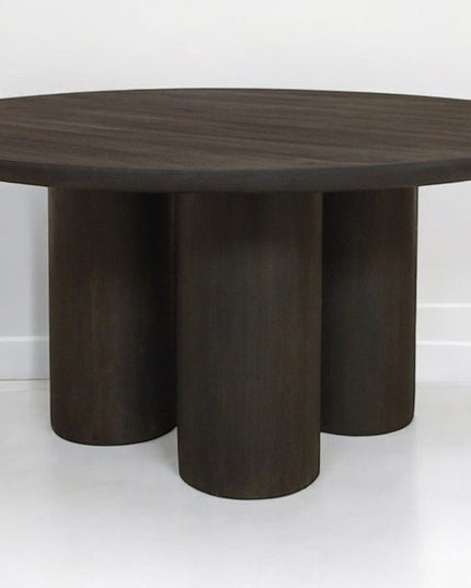 Seven Piece Dark Brown Round Solid Wood Dining Set with Six Chairs
