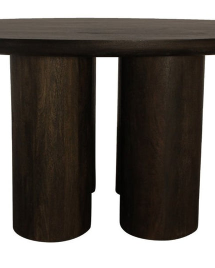Seven Piece Dark Brown Round Solid Wood Dining Set with Six Chairs