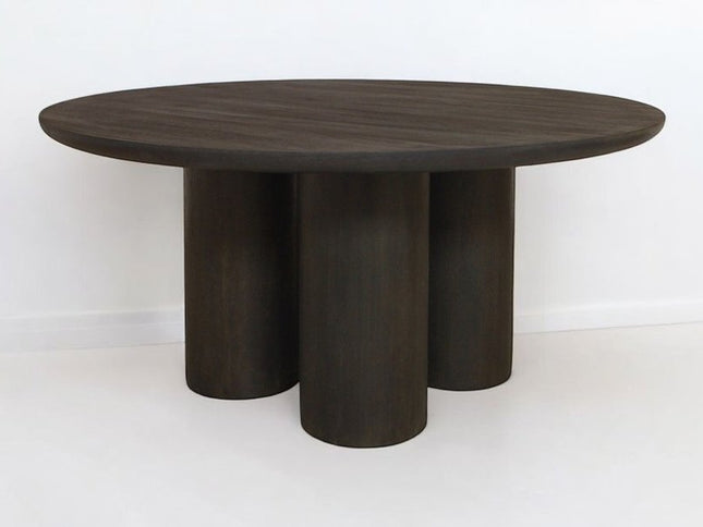 Seven Piece Dark Brown Round Solid Wood Dining Set with Six Chairs