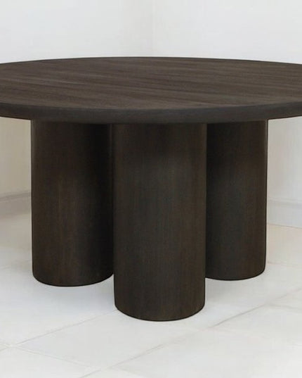 Seven Piece Dark Brown Round Solid Wood Dining Set with Six Chairs