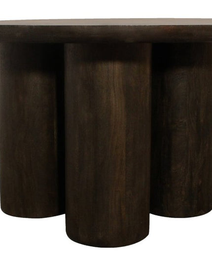 Seven Piece Dark Brown Round Solid Wood Dining Set with Six Chairs