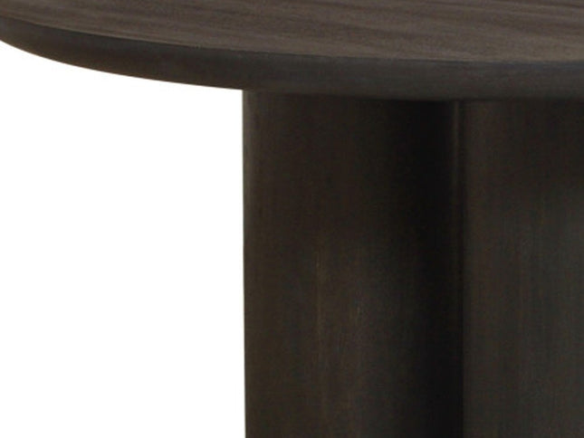 Seven Piece Dark Brown Round Solid Wood Dining Set with Six Chairs