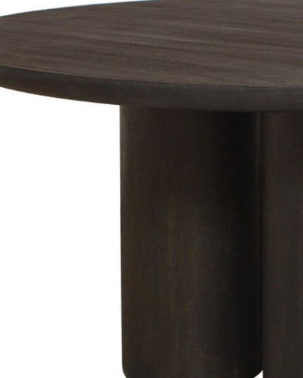 Seven Piece Dark Brown Round Solid Wood Dining Set with Six Chairs