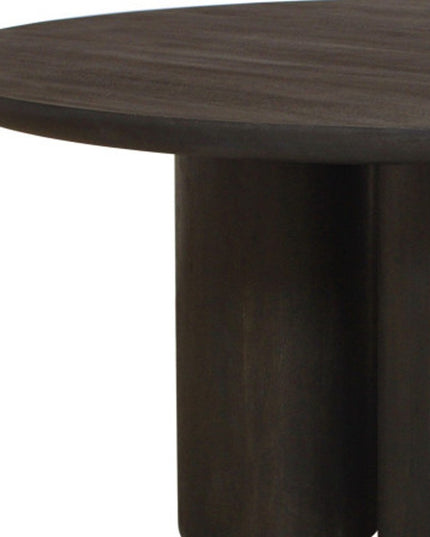 Seven Piece Dark Brown Round Solid Wood Dining Set with Six Chairs