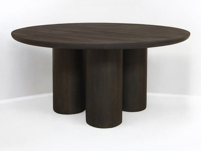 Seven Piece Dark Brown Round Solid Wood Dining Set with Six Chairs