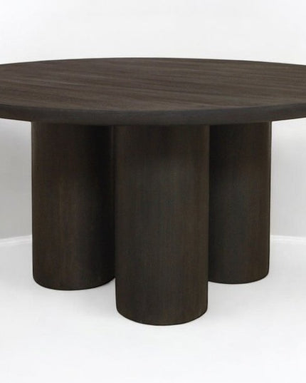 Seven Piece Dark Brown Round Solid Wood Dining Set with Six Chairs