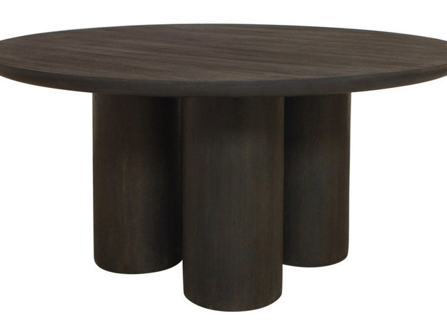 Seven Piece Dark Brown Round Solid Wood Dining Set with Six Chairs