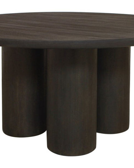 Seven Piece Dark Brown Round Solid Wood Dining Set with Six Chairs