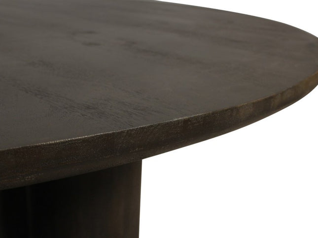 Seven Piece Dark Brown Round Solid Wood Dining Set with Six Chairs