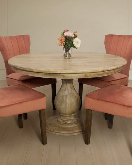 Five Piece Natural Round Solid Wood Dining Set with Four Chairs