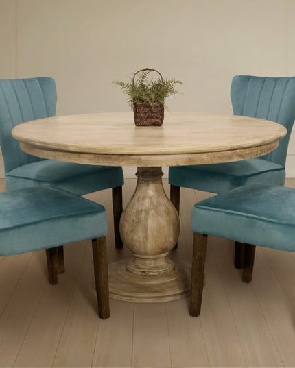 Five Piece Natural Round Solid Wood Dining Set with Four Chairs