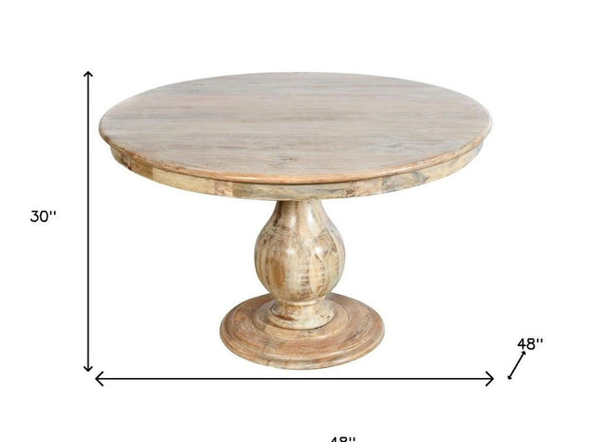 Five Piece Natural Round Solid Wood Dining Set with Four Chairs