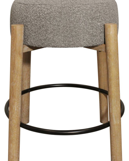 Set of Two Gray and Natural Fabric and Solid Wood Backless Counter Height Bar Chairs