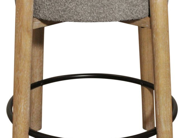 Set of Two Gray and Natural Fabric and Solid Wood Backless Counter Height Bar Chairs