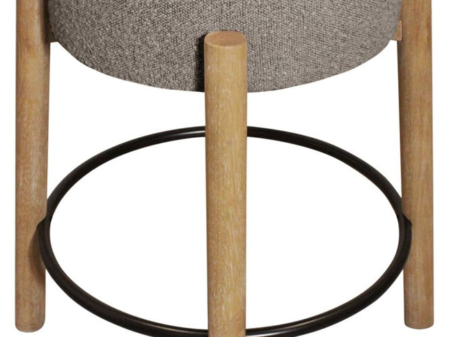 Set of Two Gray and Natural Fabric and Solid Wood Backless Counter Height Bar Chairs