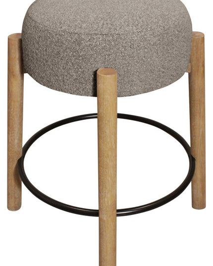 Set of Two Gray and Natural Fabric and Solid Wood Backless Counter Height Bar Chairs