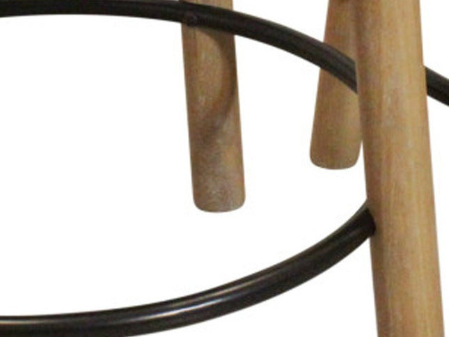 Set of Two Gray and Natural Fabric and Solid Wood Backless Counter Height Bar Chairs